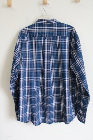 Haggar Blue Plaid Button Down Shirt | XXL