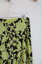 Evan-Picone Black Label Green & Black Floral White Dotted Skirt | M