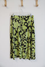 Evan-Picone Black Label Green & Black Floral White Dotted Skirt | M