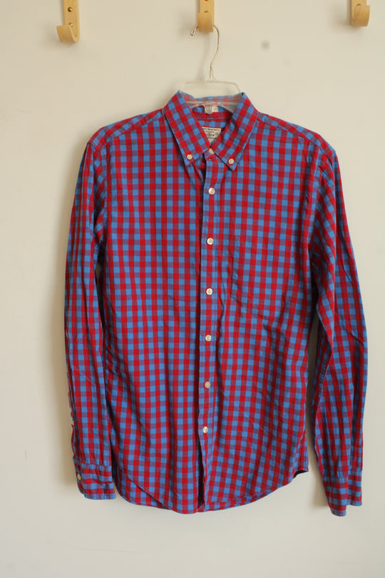 J. Crew blue and red plaid button down shirt | Small