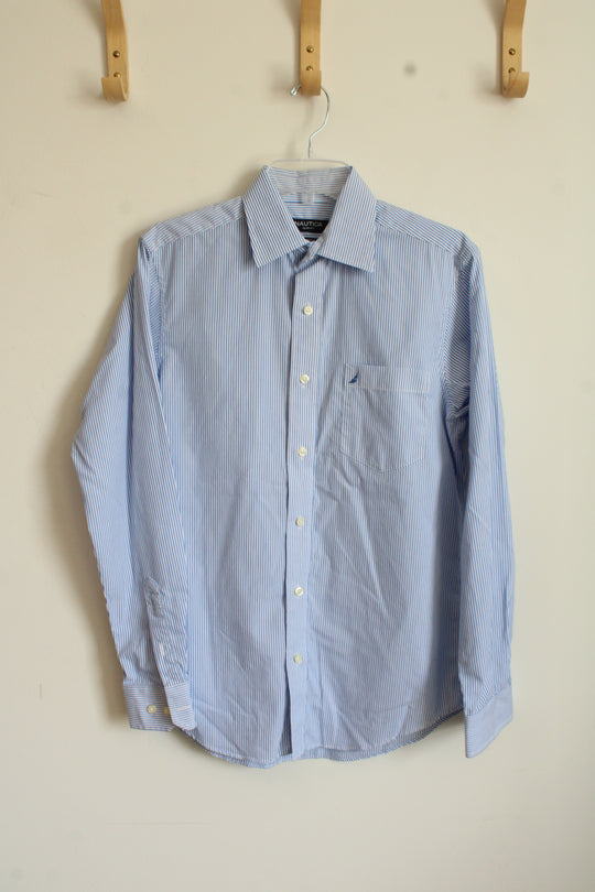 Nautica Slim Fit Blue and White Pinstripe Button-Down Shirt | Small