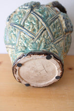 Majolica Grape & Leaf Patterned Handled Pottery Vase
