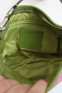 Coach Pink & Green Striped Canvas Shoulder Bag
