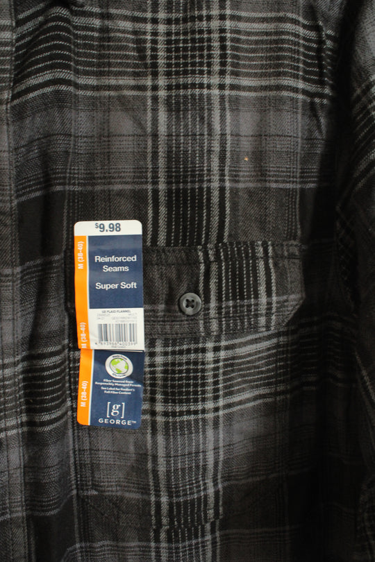 New George Black and Gray Plaid Flannel Long Sleeve Shirt | Medium