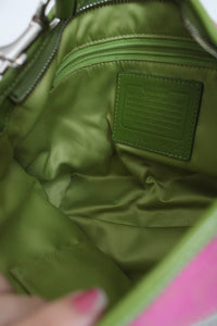 Coach Pink & Green Striped Canvas Shoulder Bag