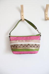 Coach Pink & Green Striped Canvas Shoulder Bag
