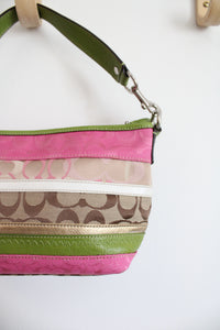 Coach Pink & Green Striped Canvas Shoulder Bag