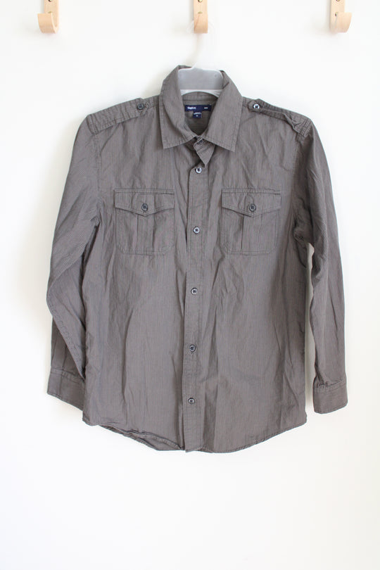 Gap Kids Green Gray Striped Button Down Shirt | XL (14/16)