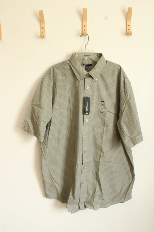 New Van Heusen Green and Tan Plaid Button Down Short Sleeve Shirt | XXL Tall