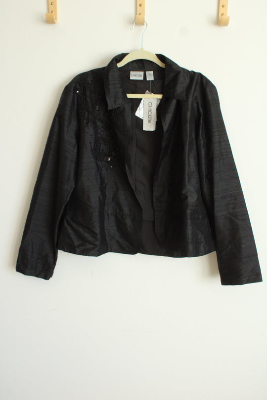 NEW Chico's Black Beaded Silk Jacket | 2