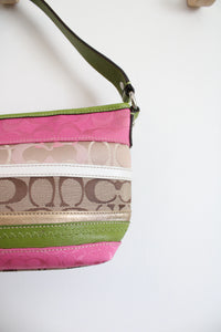 Coach Pink & Green Striped Canvas Shoulder Bag