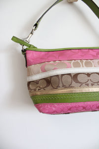 Coach Pink & Green Striped Canvas Shoulder Bag