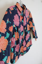 Chico's Navy Orange & Pink Floral Button Down Top | 00 (S)
