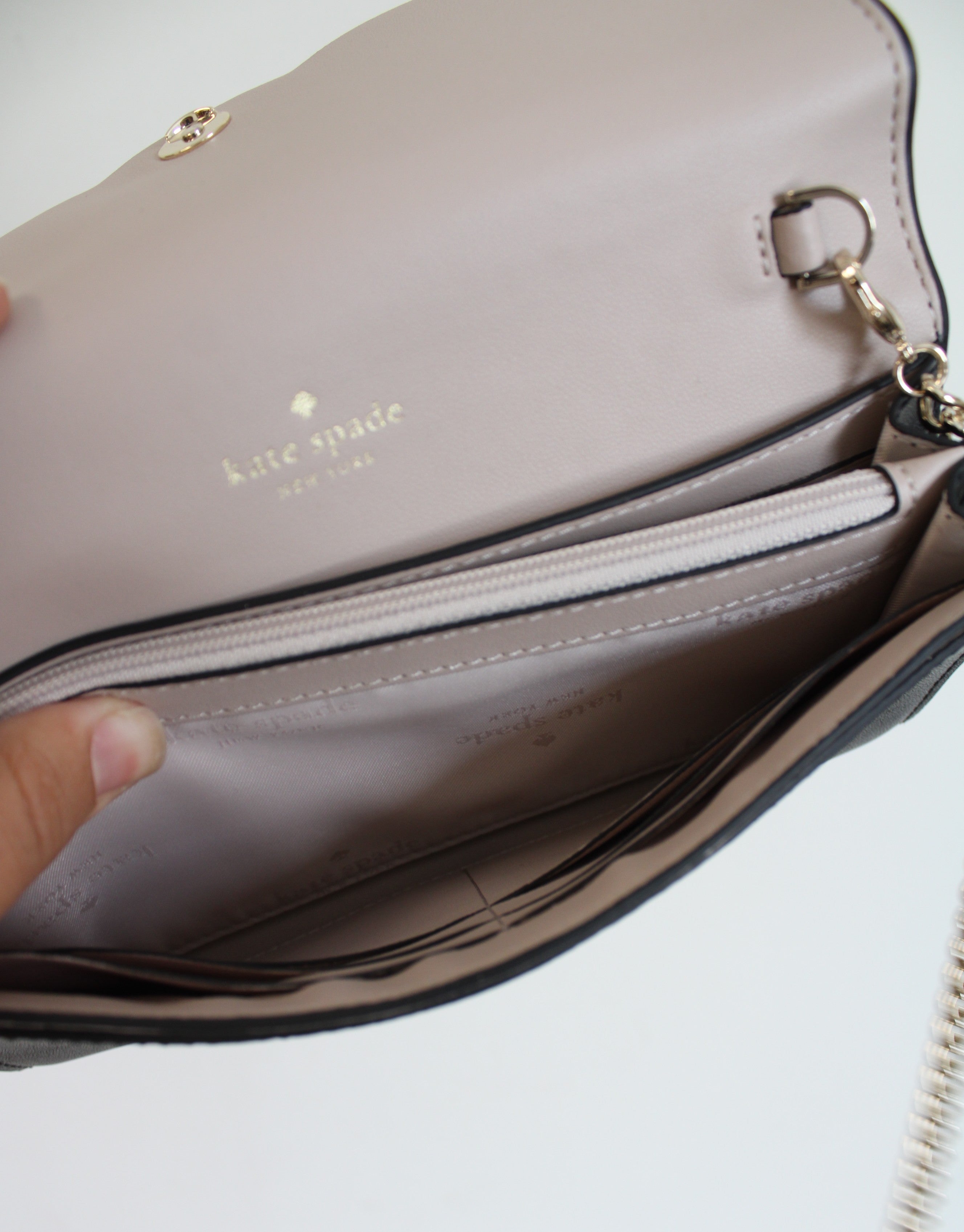 Kate Spade Gemma Scalloped Edge Black Chain Strap Wallet