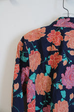 Chico's Navy Orange & Pink Floral Button Down Top | 00 (S)