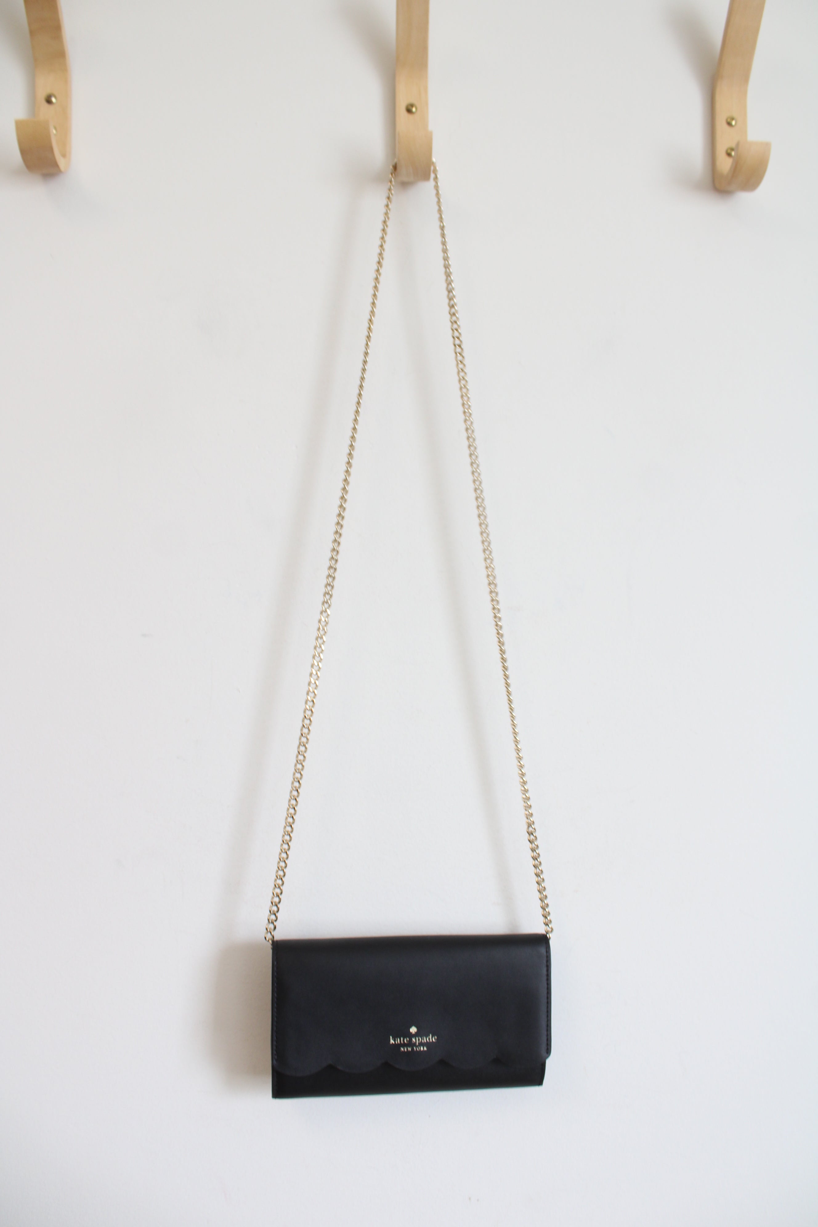 Kate Spade Gemma Scalloped Edge Black Chain Strap Wallet