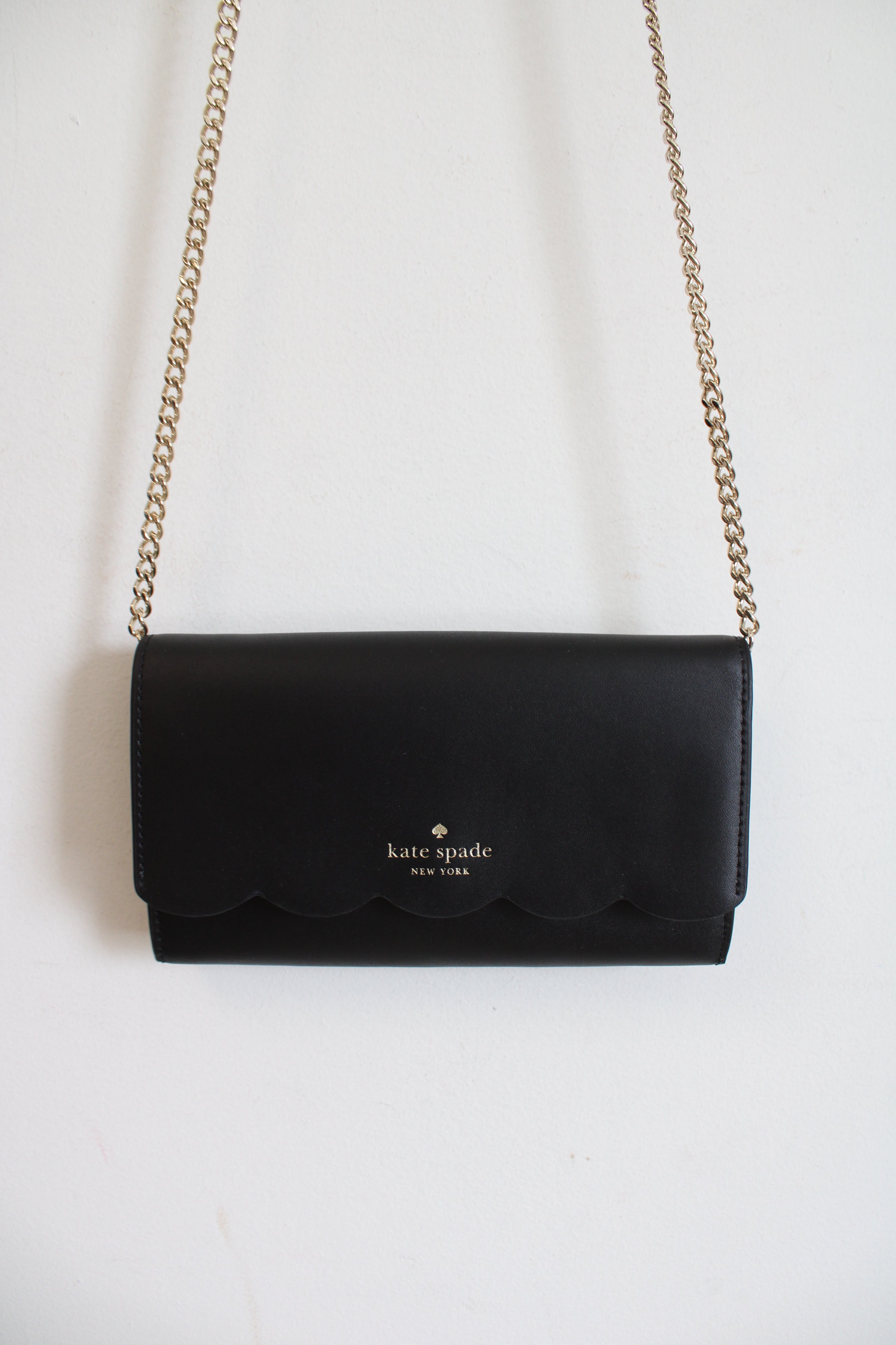 Kate Spade Gemma Scalloped Edge Black Chain Strap Wallet