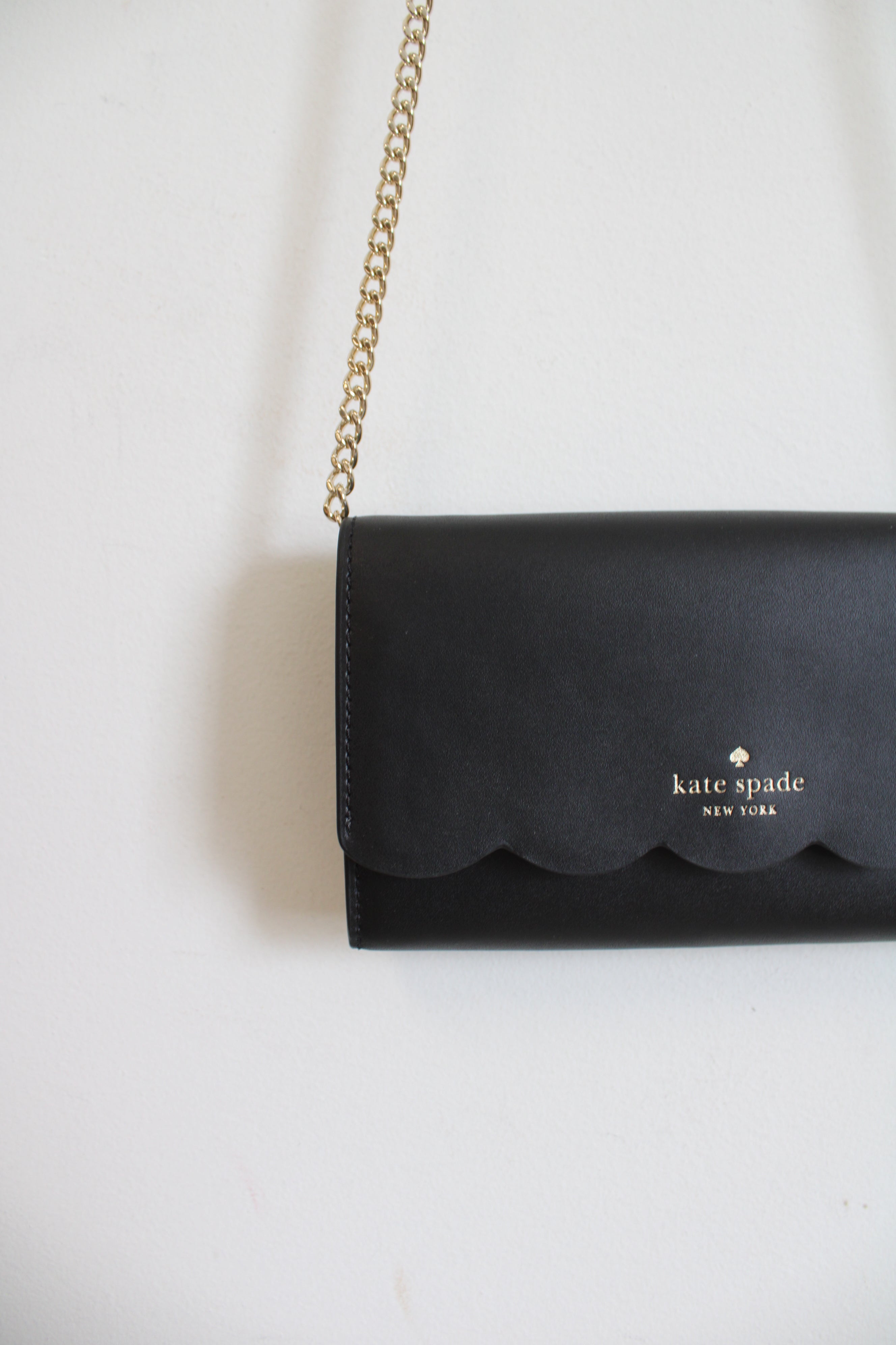 Kate Spade Gemma Scalloped Edge Black Chain Strap Wallet