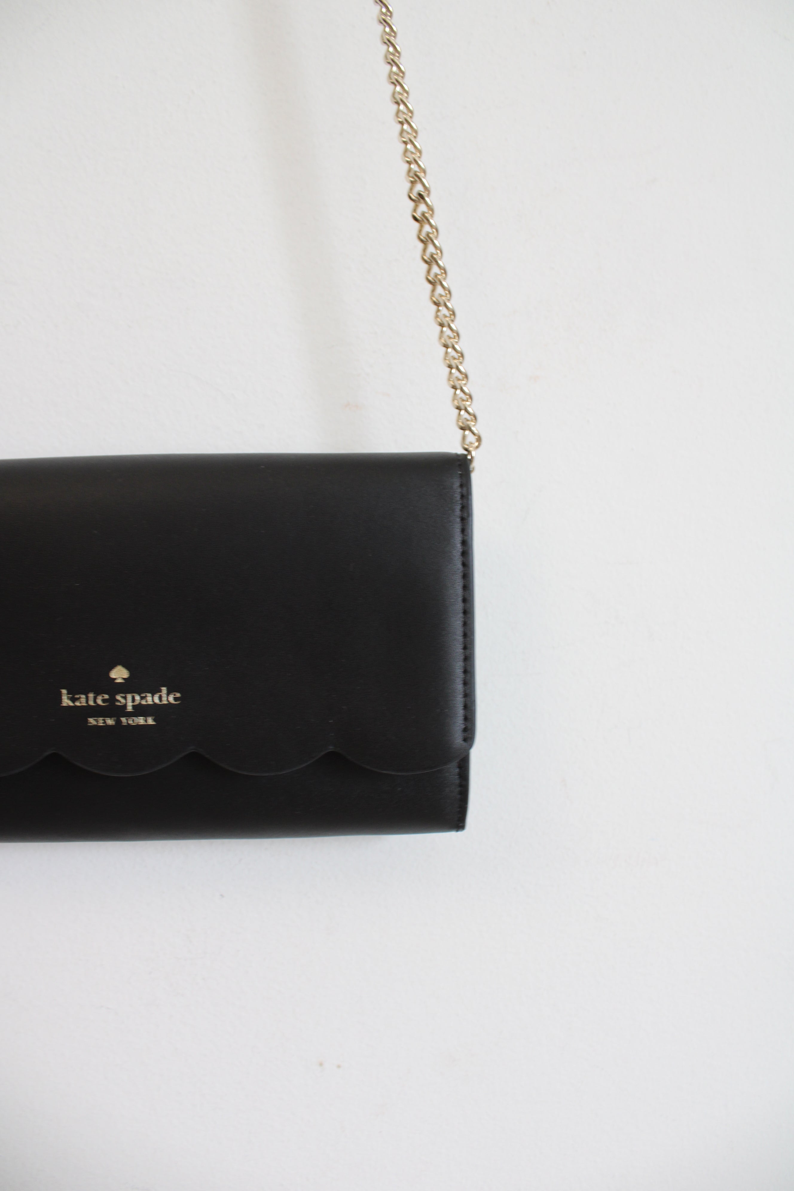 Kate Spade Gemma Scalloped Edge Black Chain Strap Wallet