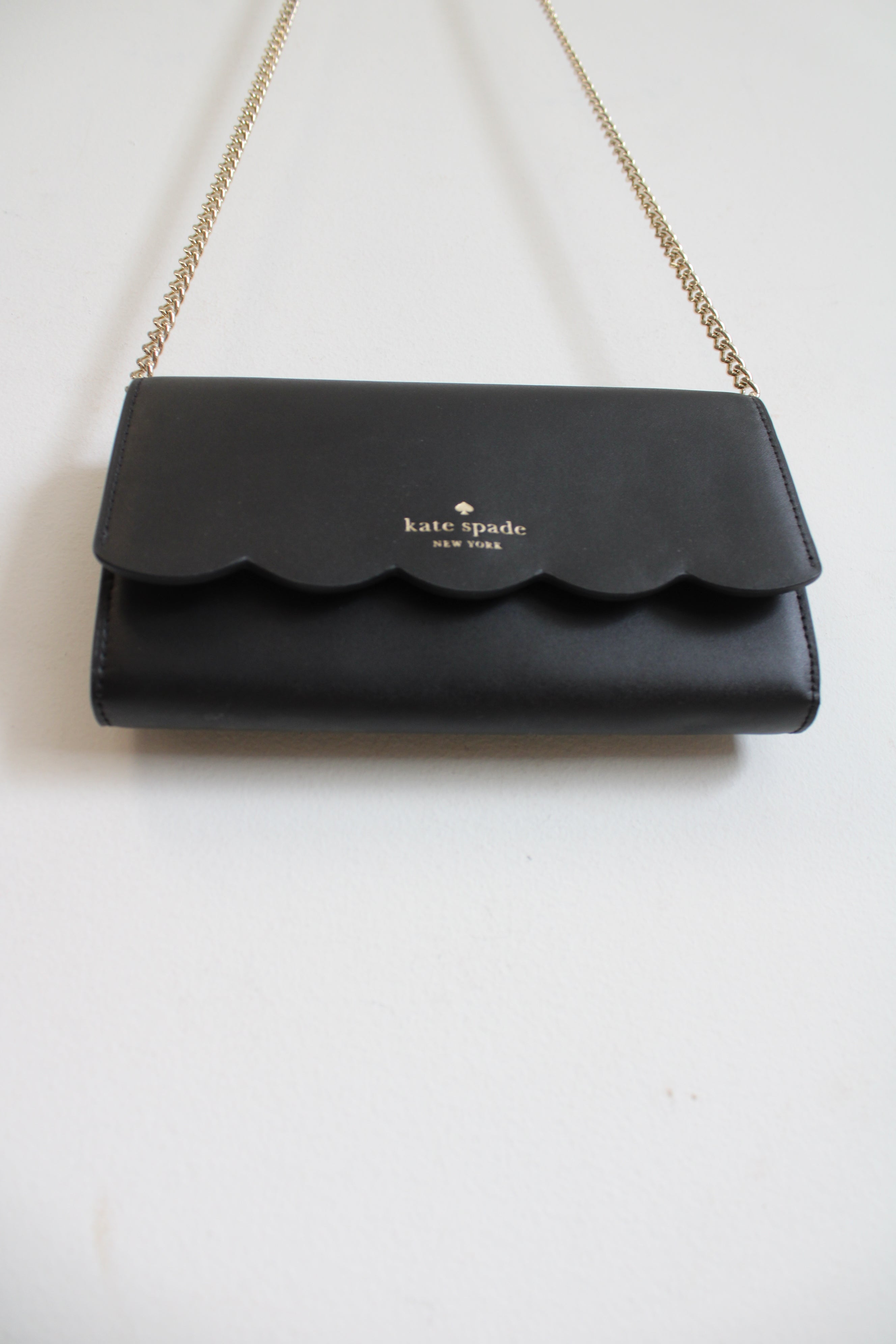 Kate Spade Gemma Scalloped Edge Black Chain Strap Wallet