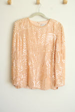 Talbots Joan Leslie Peach Pink Silk Beaded Vintage Top | M