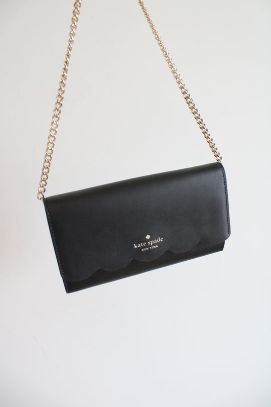 Kate Spade Gemma Scalloped Edge Black Chain Strap Wallet