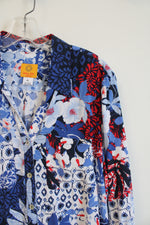 Ruby Rd. Blue Red & White Floral Button Down Top | L Petite