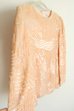 Talbots Joan Leslie Peach Pink Silk Beaded Vintage Top | M