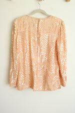 Talbots Joan Leslie Peach Pink Silk Beaded Vintage Top | M