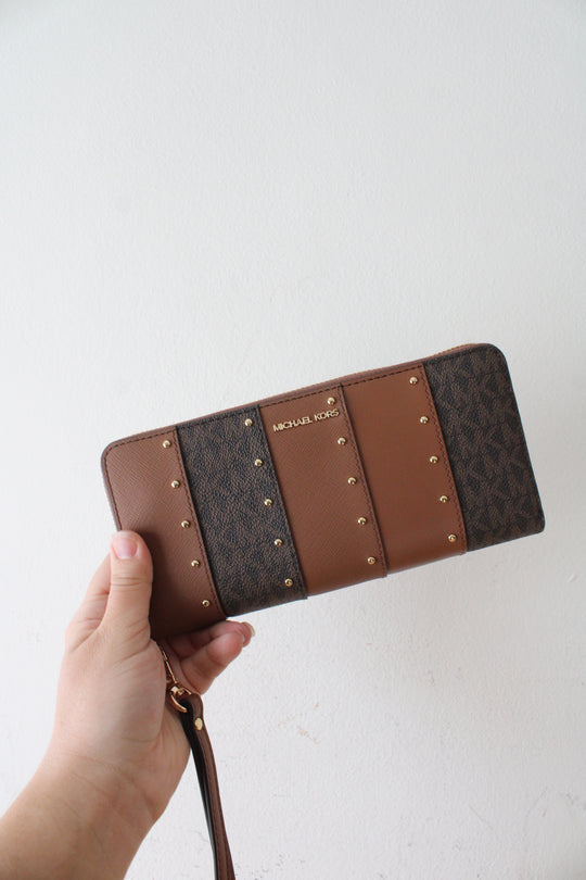 Michael Kors Studded Patchwork Signature Continental Wristlet Wallet