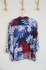 Ruby Rd. Blue Red & White Floral Button Down Top | L Petite