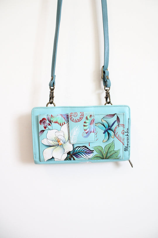 Anuschka Jardin Bleu Floral Crossbody Wallet