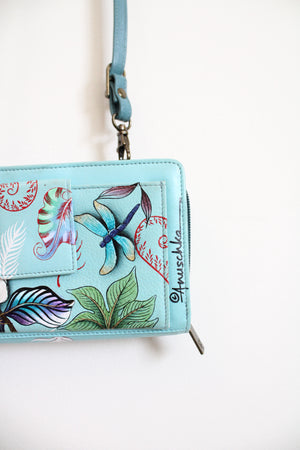 Anuschka Jardin Bleu Floral Crossbody Wallet