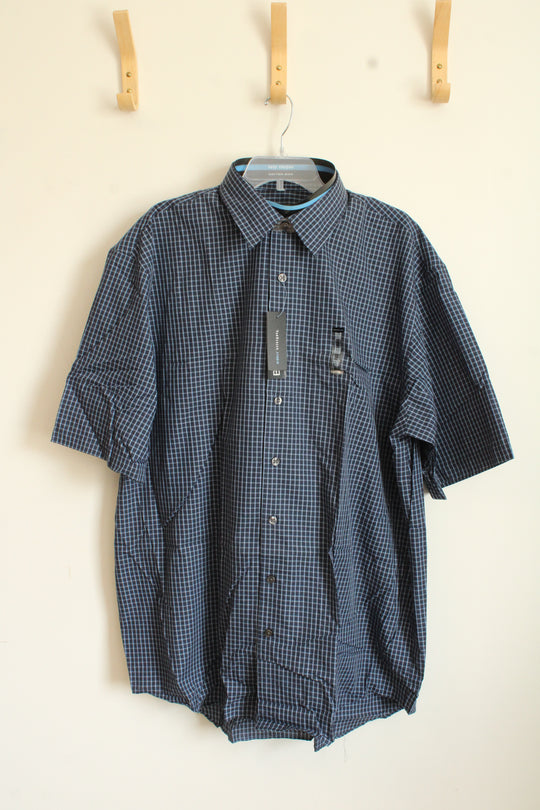 New Van Heusen Navy Blue Plaid Button Down Short Sleeve Top | XXLT