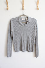 Hasting & Smith Gray Cable Knit Collared Sweater | M Petite