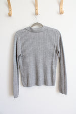 Hasting & Smith Gray Cable Knit Collared Sweater | M Petite
