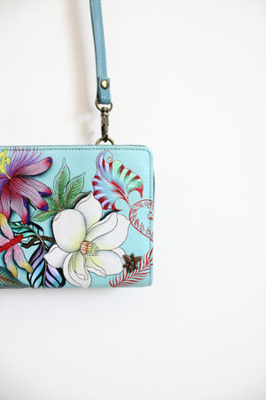 Anuschka Jardin Bleu Floral Crossbody Wallet