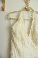 NEW Jessica McClintock Vintage Ivory Bridal Halter Neck Beaded Dress | 10