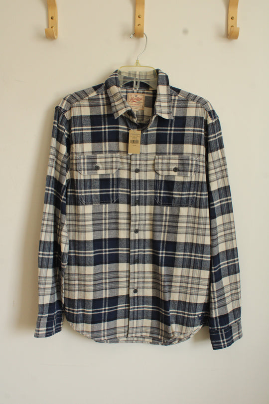 New Heritage by American Eagle Blue and White Plaid Flannel Button-Down Shirt | Medium