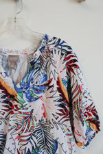 Chico's White Colorful Tropical Muslin Top | 0 (S)