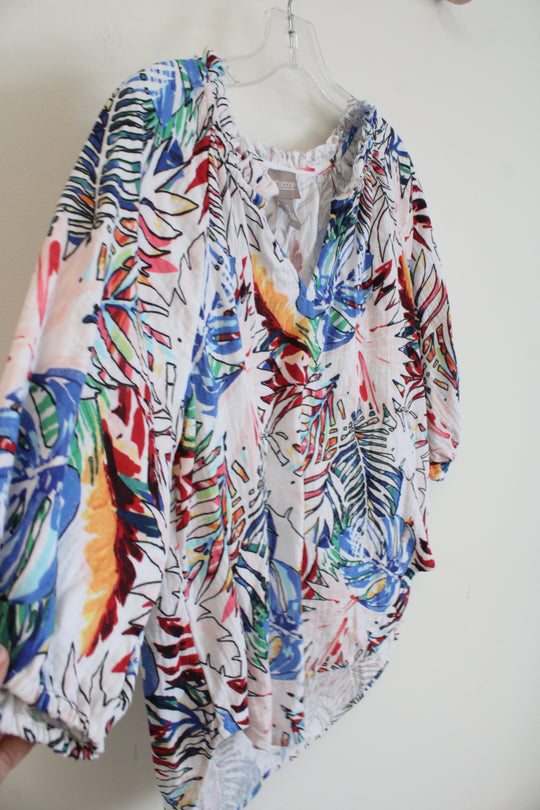 Chico's White Colorful Tropical Muslin Top | 0 (S)