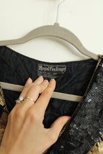 Royal Feelings Black Silk Beaded Long Sleeved Vintage Top | S