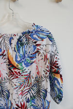 Chico's White Colorful Tropical Muslin Top | 0 (S)