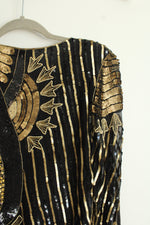 Royal Feelings Black Silk Beaded Long Sleeved Vintage Top | S