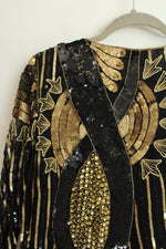 Royal Feelings Black Silk Beaded Long Sleeved Vintage Top | S