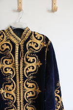 Vintage Navy Velvet & Gold Trim Kaftan