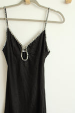 NEW Rumored Black Satin Maxi Beaded Keyhole Cutout Slip Dress | M