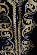 Vintage Navy Velvet & Gold Trim Kaftan