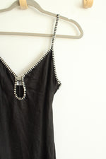 NEW Rumored Black Satin Maxi Beaded Keyhole Cutout Slip Dress | M
