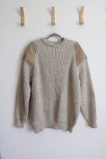 Niffi Tan Wool & Suede Chunky Sweater | XL